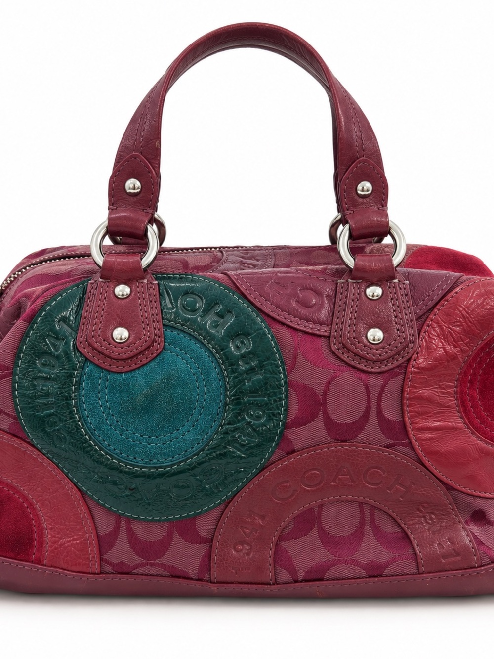 Coach Ashley Patchwork Satchel F15474 Berry Pink & Teal Y2K Bag